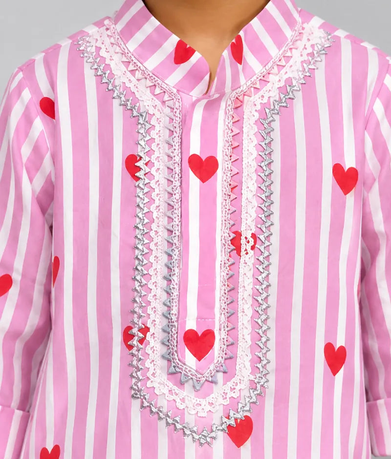 Pret Pink Hearts & Stripe Printed Kurta with Salwar