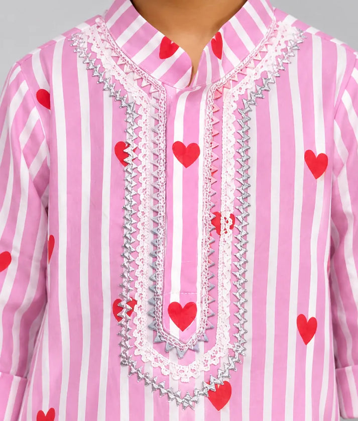 Pret Pink Hearts & Stripe Printed Kurta with Salwar
