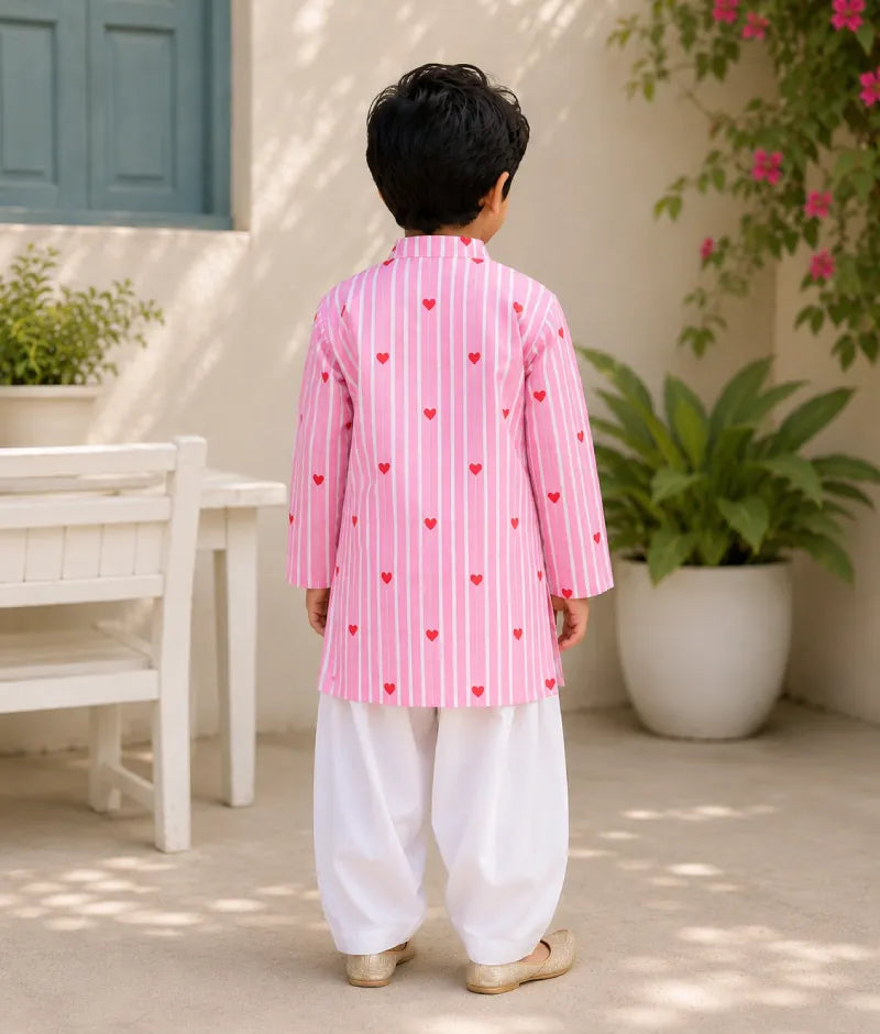 Pret Pink Hearts & Stripe Printed Kurta with Salwar