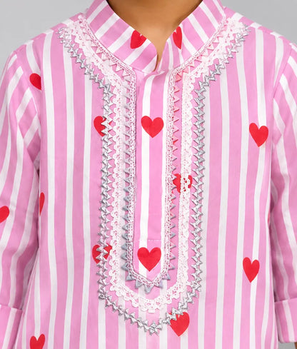 Pink Hearts & Stripe Printed Kurta with Salwar - Pret Pink Hearts & Stripe Printed Kurta with Salwar