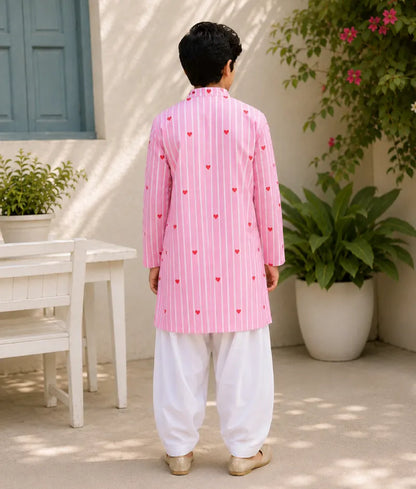 Pink Hearts & Stripe Printed Kurta with Salwar - Pret Pink Hearts & Stripe Printed Kurta with Salwar
