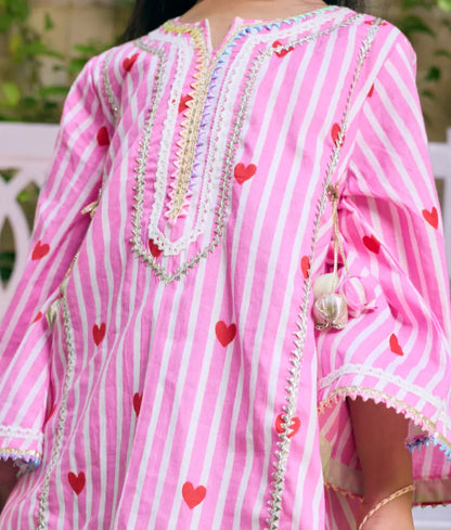 Pret Pink Hearts & Stripe Printed Kurti with Green Farshi Salwar