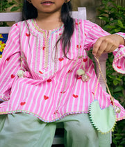 Pret Pink Hearts & Stripe Printed Kurti with Green Farshi Salwar