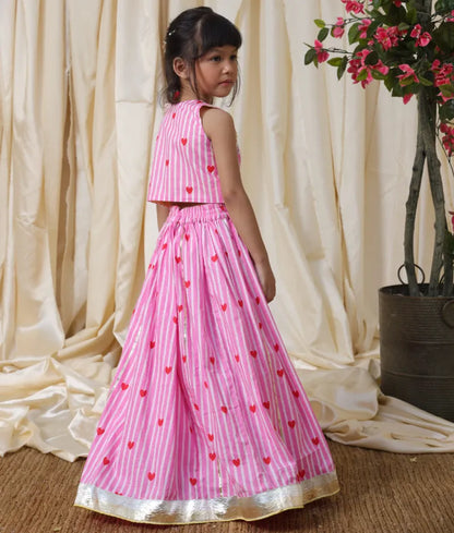 Pret Pink Hearts & Stripe Printed Lehenga Set
