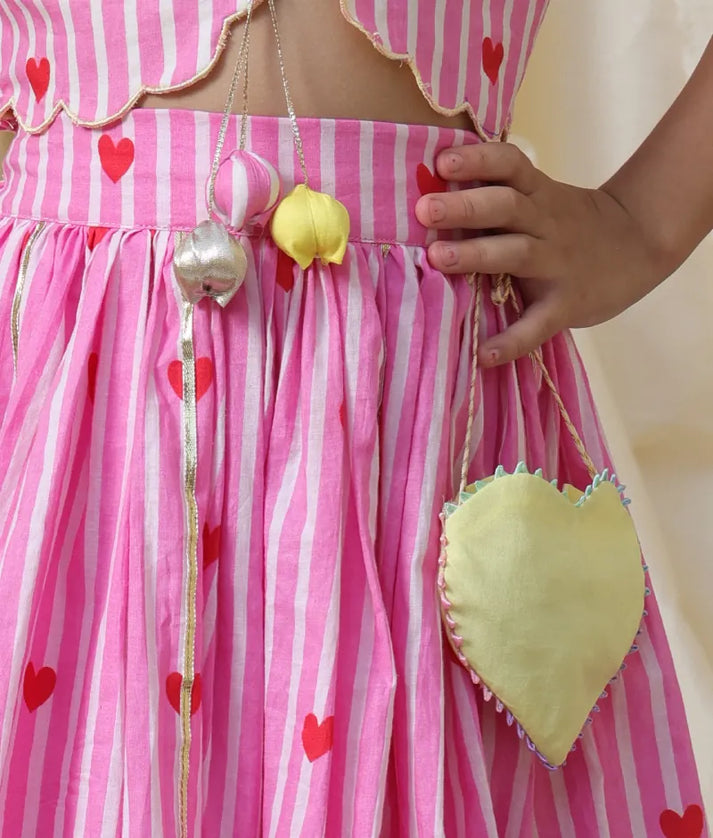Pret Pink Hearts & Stripe Printed Lehenga Set