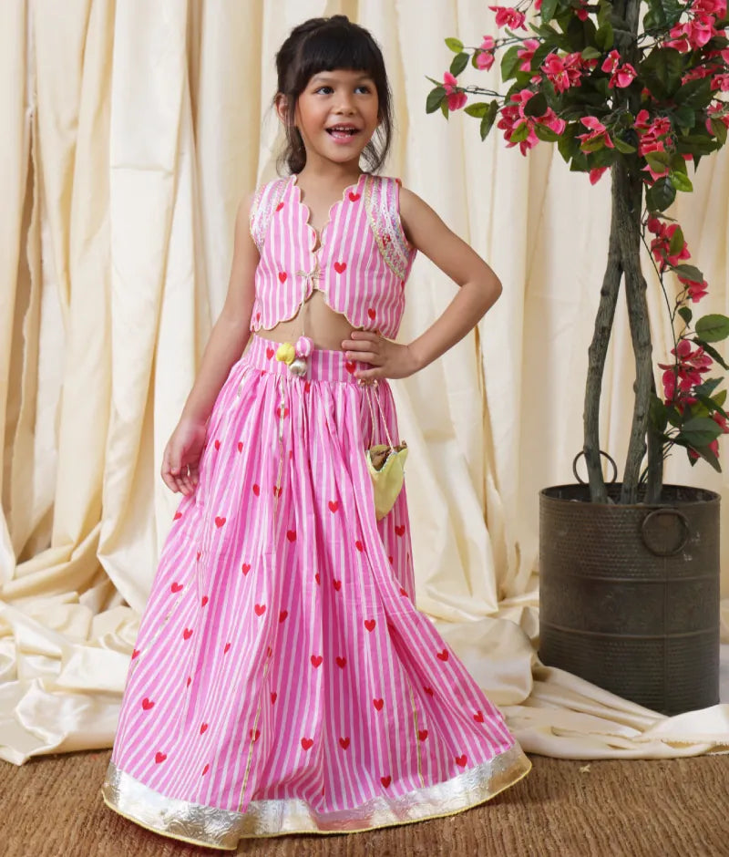 Pret Pink Hearts & Stripe Printed Lehenga Set