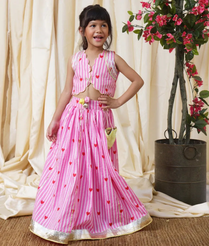 Pret Pink Hearts & Stripe Printed Lehenga Set