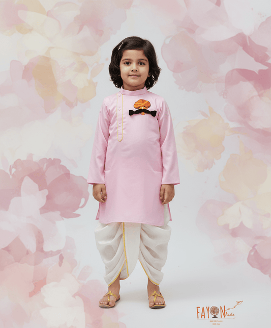 Pret Pink Kurta with Off White Dhoti for Boys