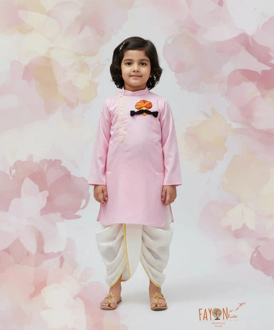 Pret Pink Kurta with Off White Dhoti for Boys