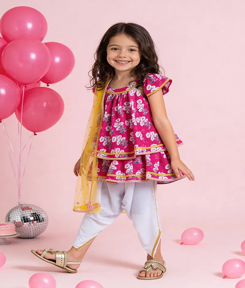 Pret Pink Printed Kurti with Dhoti