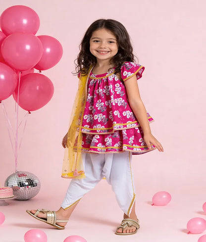 Pret Pink Printed Kurti with Dhoti