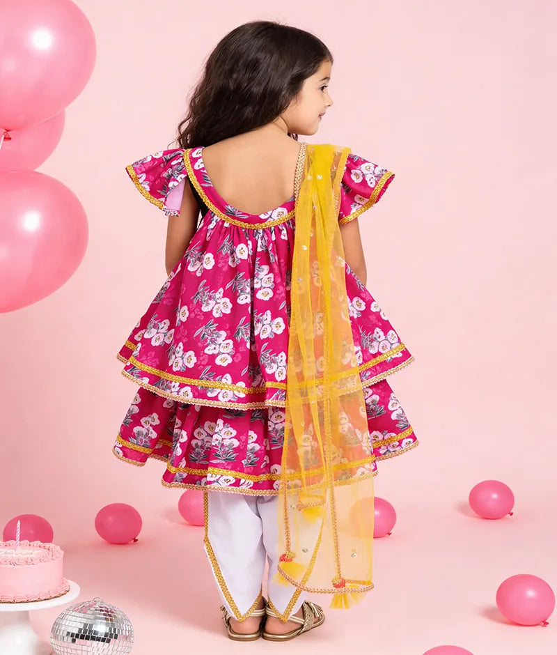 Pret Pink Printed Kurti with Dhoti