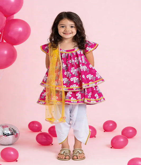 Pret Pink Printed Kurti with Dhoti
