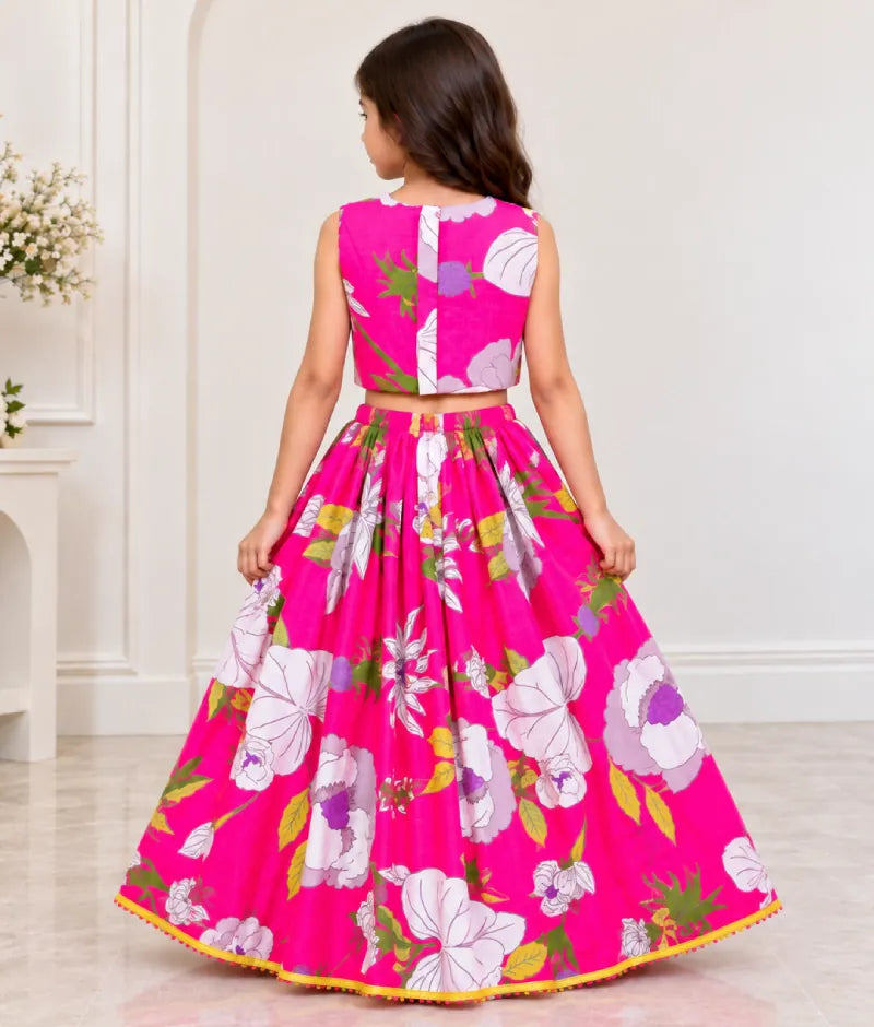 Pret Pink Tassel Top with Printed Lehenga