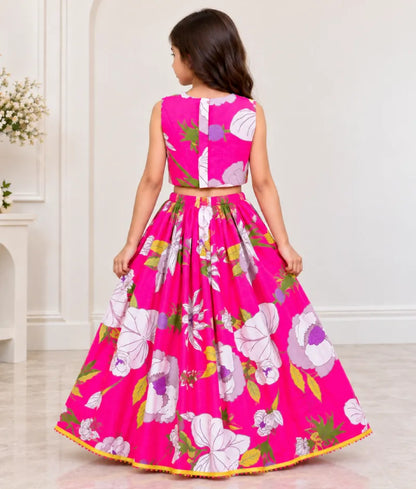 Pink Tassel Top with Printed Lehenga - Pret Pink Tassel Top with Printed Lehenga