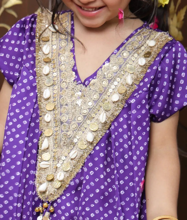 Pret Purple Bandhej Kurti with Dhoti