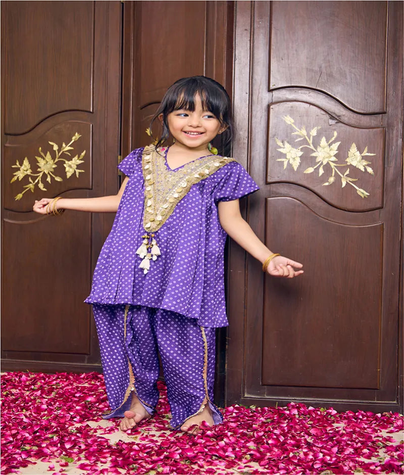 Pret Purple Bandhej Kurti with Dhoti