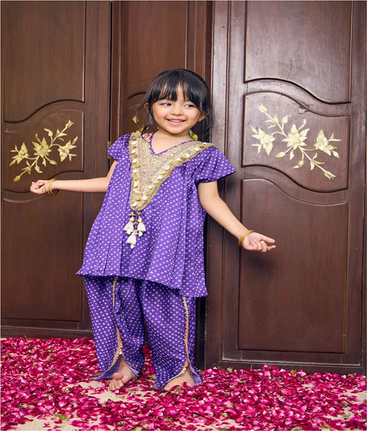 Pret Purple Bandhej Kurti with Dhoti