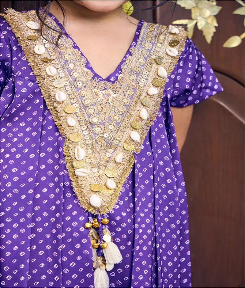 Pret Purple Bandhej Kurti with Dhoti