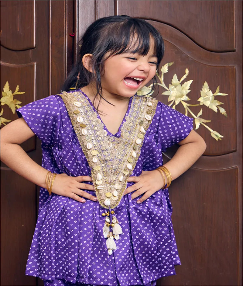 Pret Purple Bandhej Kurti with Dhoti