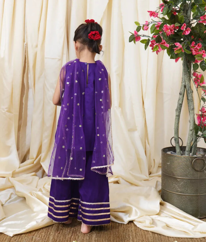 Pret Purple Gota tulip Kurti with Farshi Salwar