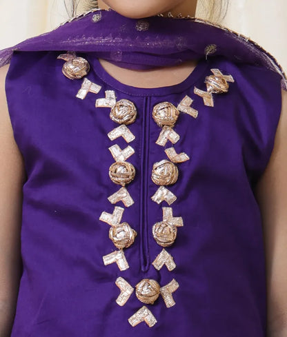 Pret Purple Gota tulip Kurti with Farshi Salwar