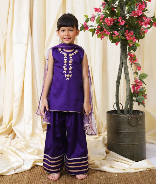 Pret Purple Gota tulip Kurti with Farshi Salwar