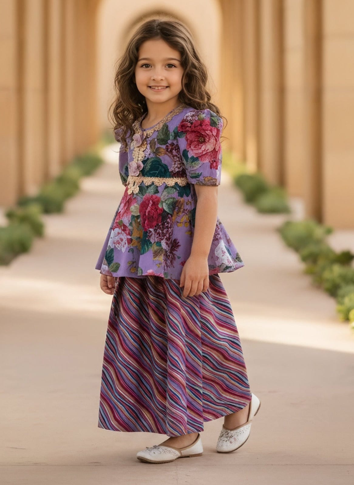 Pret Purple Printed Peplum Kurti with Plazo