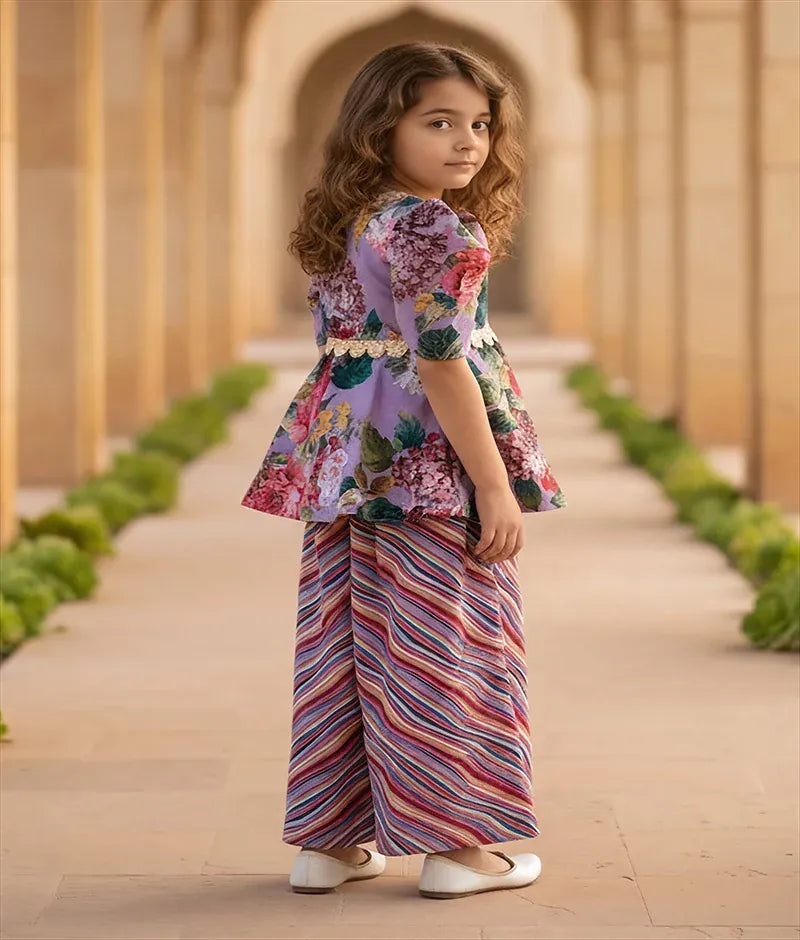 Pret Purple Printed Peplum Kurti with Plazo