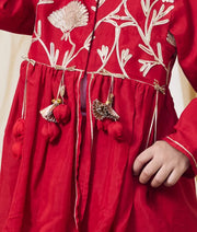 Pret Red Gota Tulip Embroidered Long Choli Lehenga Set