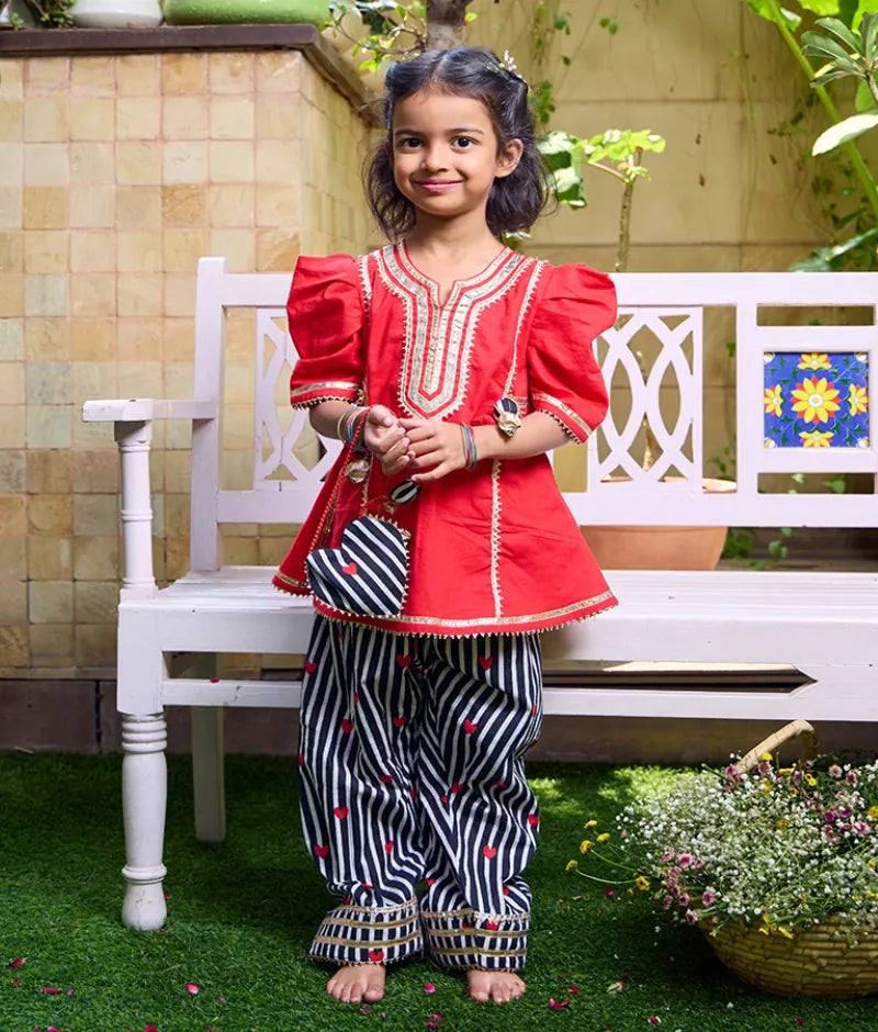 Pret Red Kurti with Hearts Printed Farshi Salwar