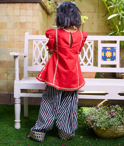 Pret Red Kurti with Hearts Printed Farshi Salwar
