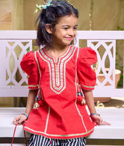 Pret Red Kurti with Hearts Printed Farshi Salwar
