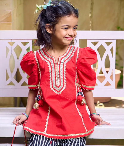 Pret Red Kurti with Hearts Printed Farshi Salwar