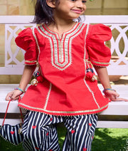 Pret Red Kurti with Hearts Printed Farshi Salwar