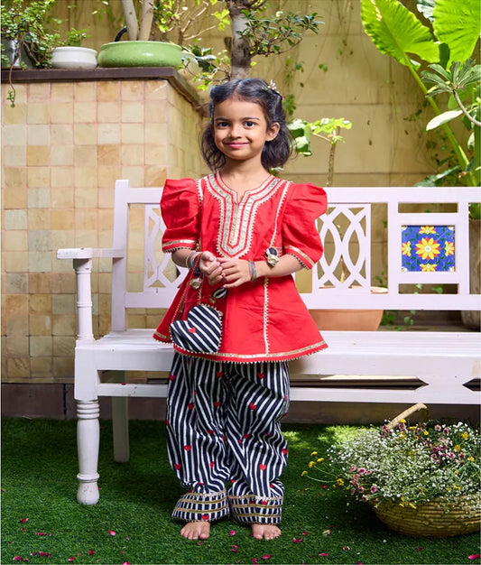 Pret Red Kurti with Hearts Printed Farshi Salwar