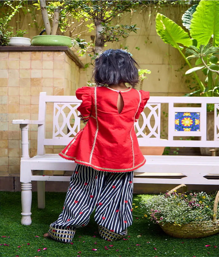 Pret Red Kurti with Hearts Printed Farshi Salwar