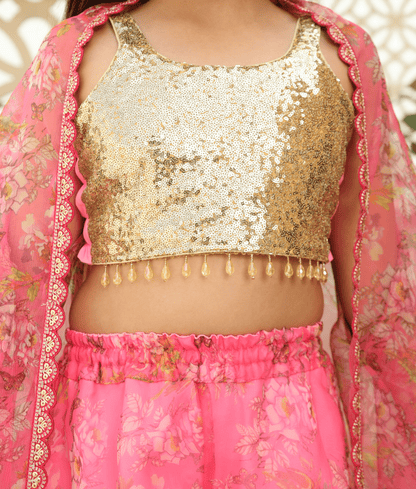 Pret Sequence Embroidered Top with Plazzo for Girls