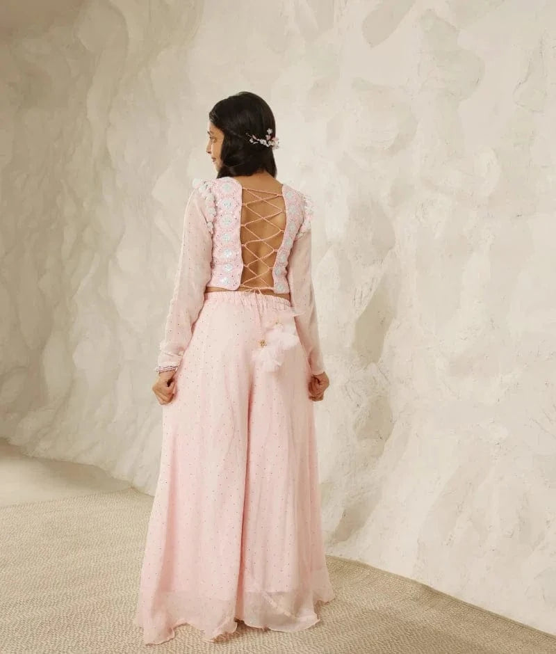 Pret Sparkling Grace: Baby Pink Mirror-Embroidered Set