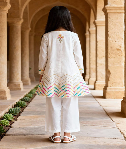 Pret White Embroidered Kurti with Chudidar