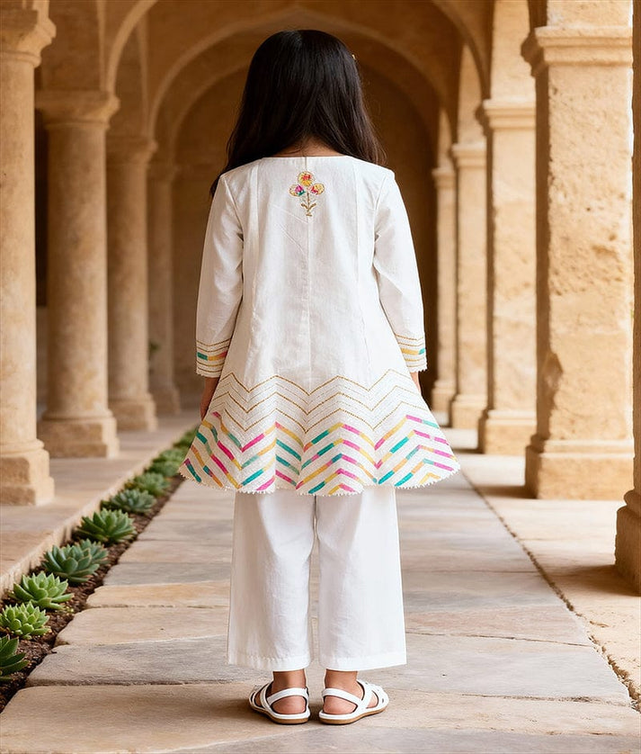 Pret White Embroidered Kurti with Chudidar