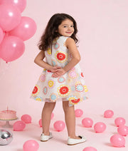 Pret White Flower Printed Organza Dress