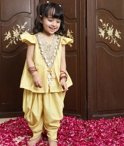 Pret Yellow Bandhej Kurti with Dhoti