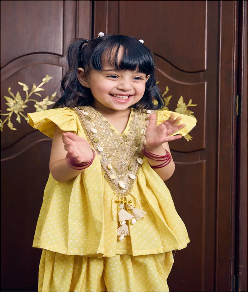 Pret Yellow Bandhej Kurti with Dhoti