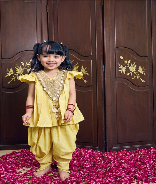 Pret Yellow Bandhej Kurti with Dhoti