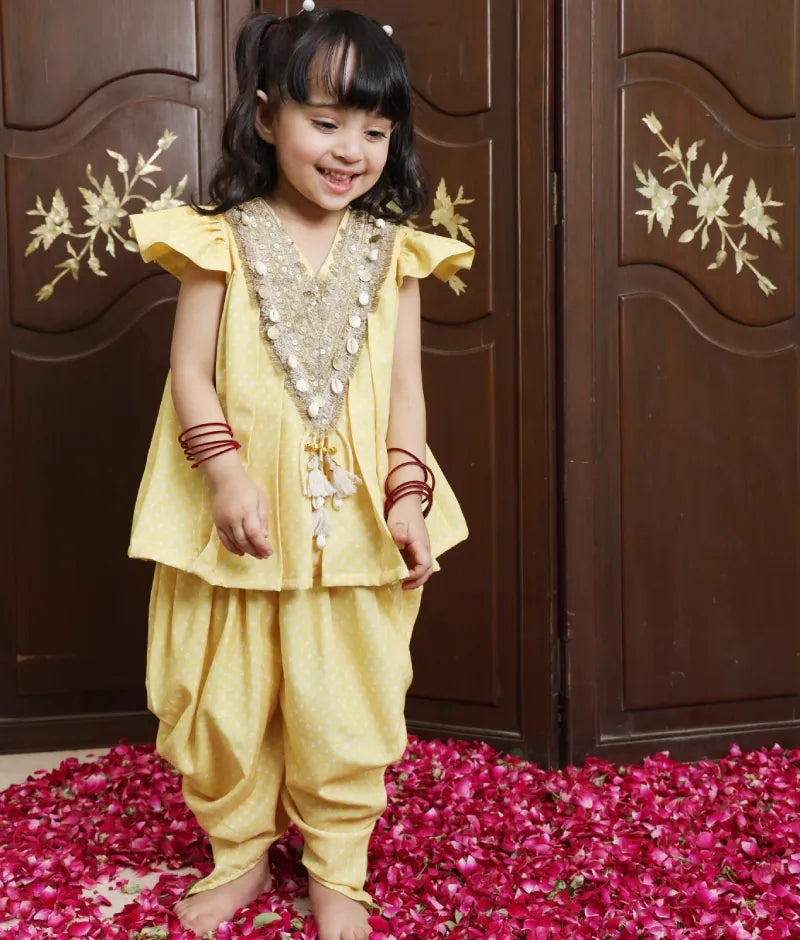 Pret Yellow Bandhej Kurti with Dhoti