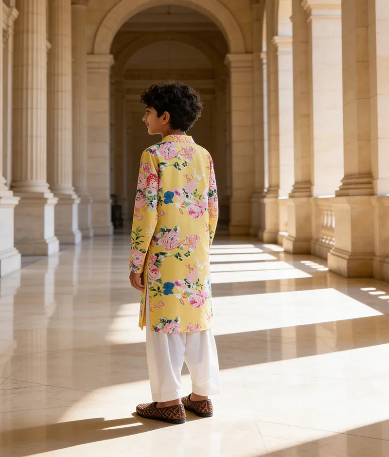 Pret Yellow Floral Printed Kurta with Salwar