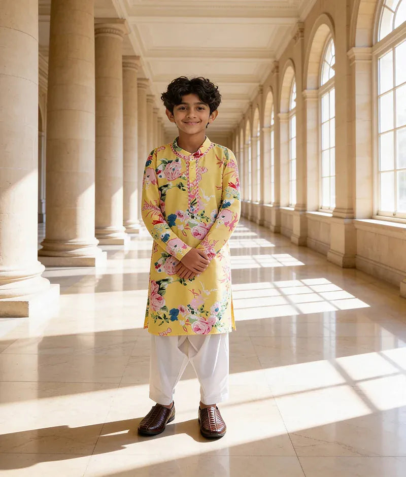 Pret Yellow Floral Printed Kurta with Salwar