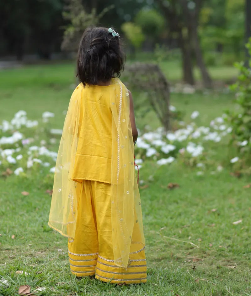 Pret Yellow Gota tulip Kurti with Farshi Salwar