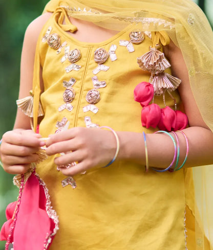 Pret Yellow Gota tulip Kurti with Farshi Salwar